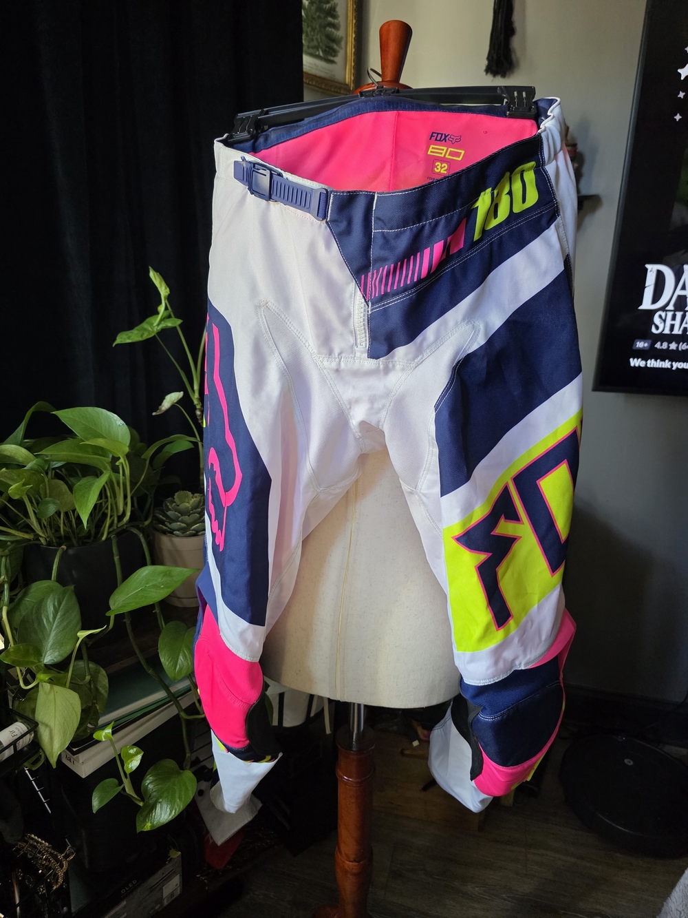 Fox Women's White Navy Neon Pink Neon Yellow Motocross Pants Size 32